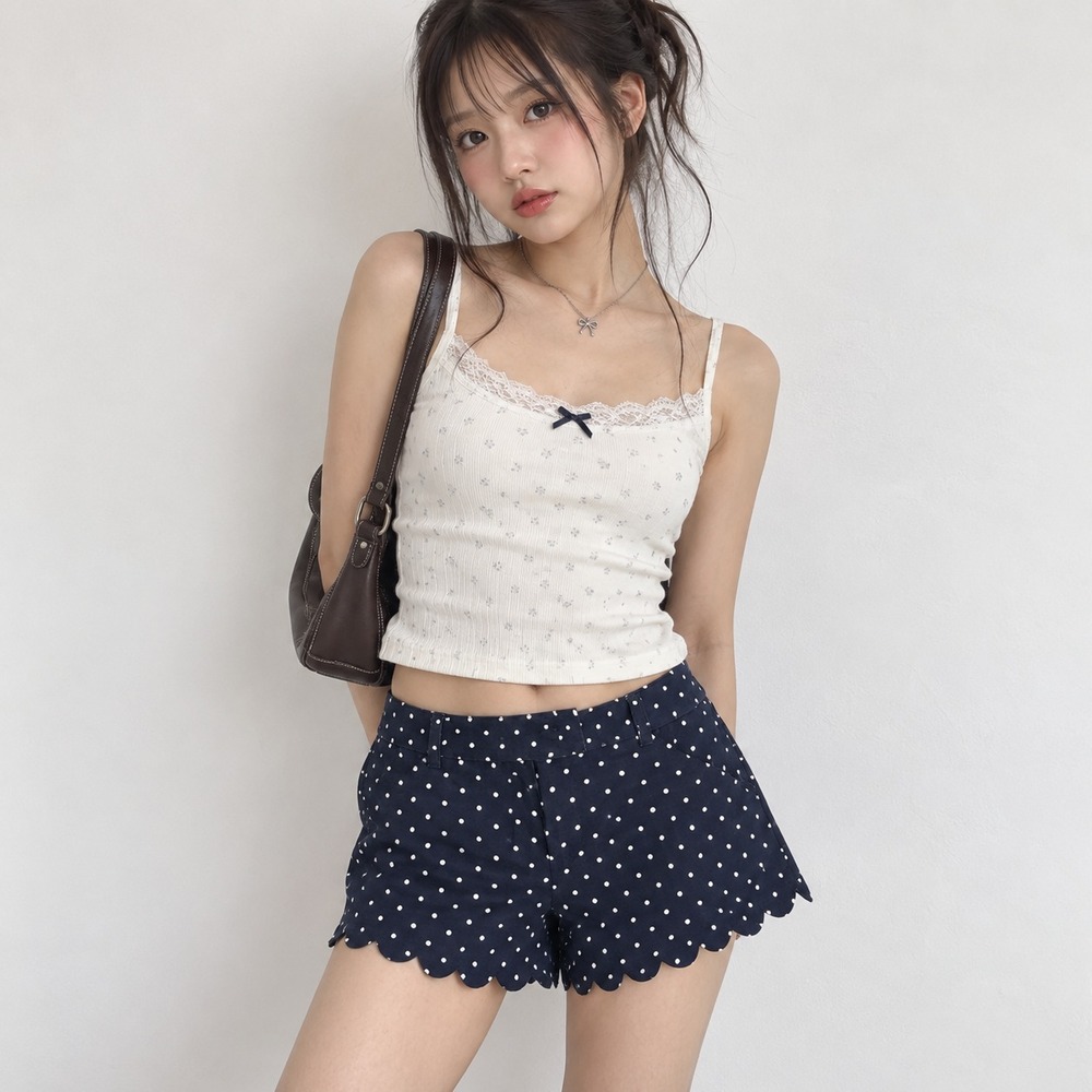 J.Crew Excellent Scalloped Hem Women's Polka Dot Shorts Navy Blue Linen Blend 4